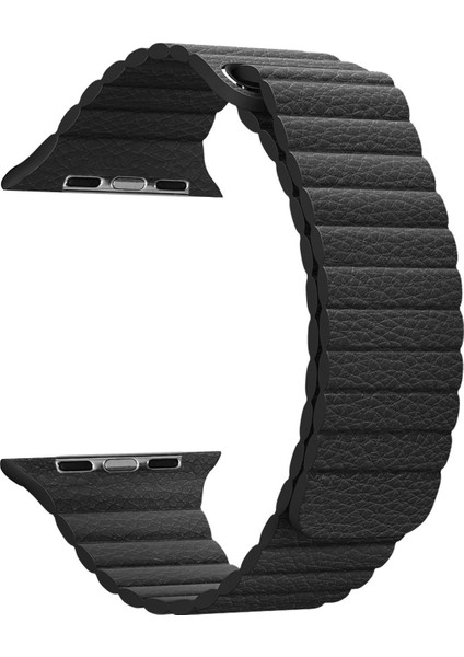 Apple Watch Uyumlu Series 2 42 mm Twist Leather Loop Kordon Siyah