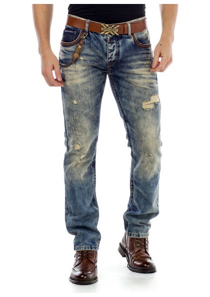 Cipo&Baxx CD493 Cep İşlemeli Zincirli Yırtık Erkek Kot Pantolon