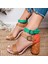 Limoya Galilea Kum Oranj Yeşil Çift Bantlı Gerçek Hasır Topuklu Sandalet