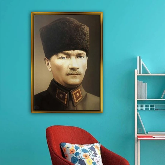 Dekorme Altın Çerçeveli Atatürk 75 Kanvas Tablo 40 x 60