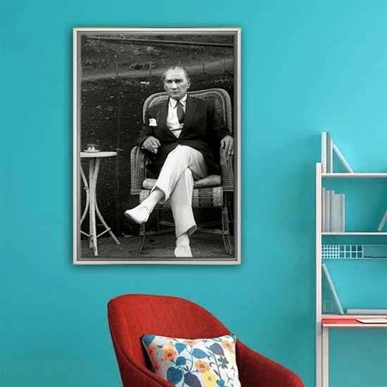 Dekorme Beyaz Çerçeveli Atatürk 80 Kanvas Tablo 40 x 60