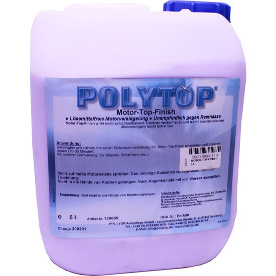 Polytop Motor-Top Finish 5 L Konsantre Motor Yıkama Şampuanı Motor Koruyucu