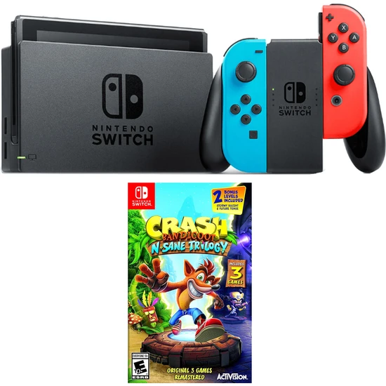 Nintendo Switch Renkli Mavi Kırmızı + Crash Bandıcoot N Sane Trilogy