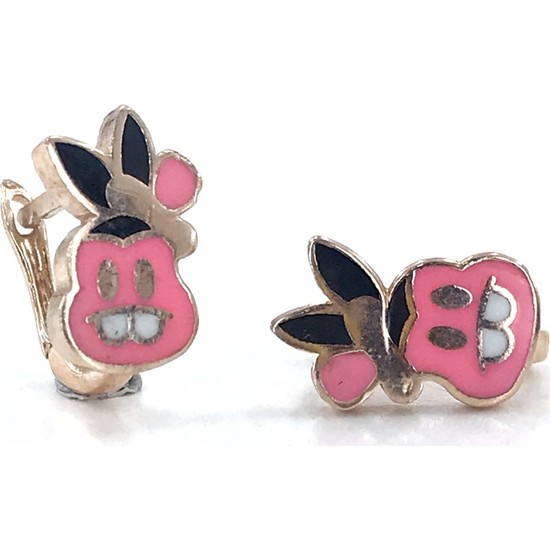 MaGümüş Pembe Tavşan Altın Modeli Gümüş Bebek Çocuk Küpesi