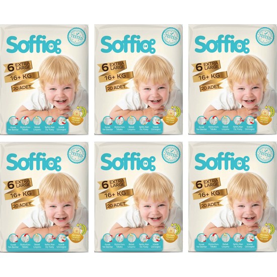 Soffio 6 Numara 20 X 6= 120 Adet Bebek Bezi 16+ kg Fiyatı Soffio 6 Numara 20 X 6= 120 Adet Bebek Bezi 16+ kg Fiyatı