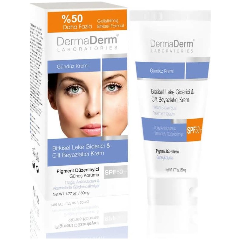 Dermaderm Bitkisel Arbutinli Gündüz Kremi SPF50+ – Leke ve Kararma Karşıtı, Tüm Cilt Tiplerine Uygun 100 g