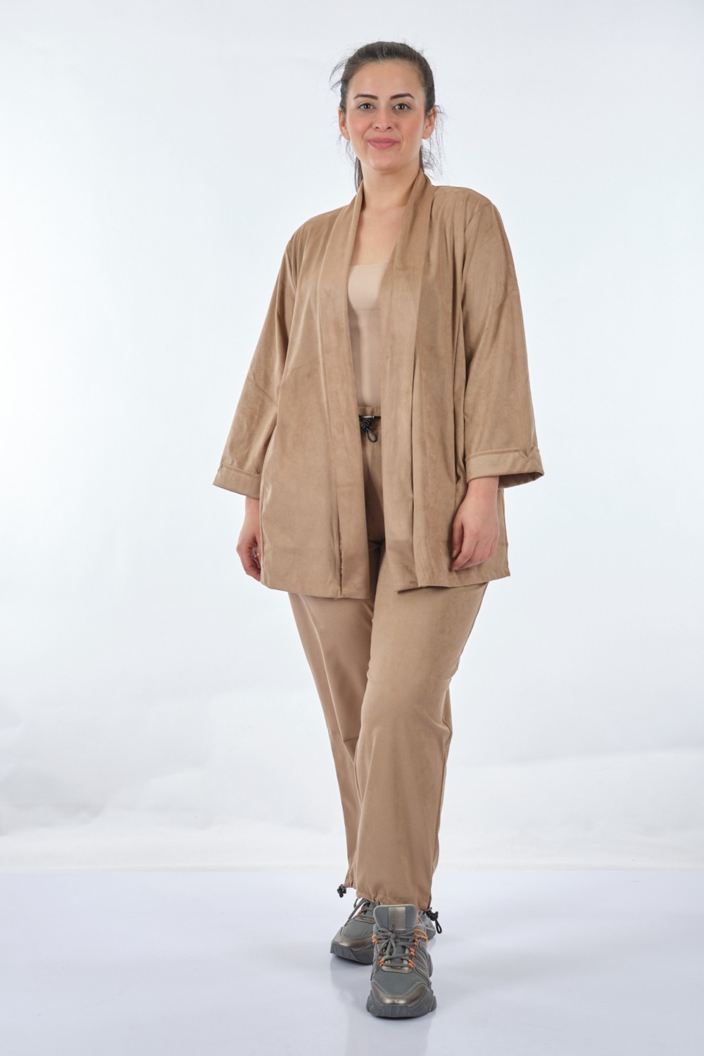 Vedi-Bb Oversize Kadife Ceket Takım - Minimalist Günlük Stil - 3/4 Kol