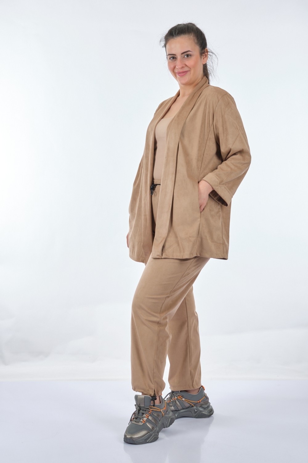 Vedi-Bb Oversize Kadife Ceket Takım - Minimalist Günlük Stil - 3/4 Kol görsel 2