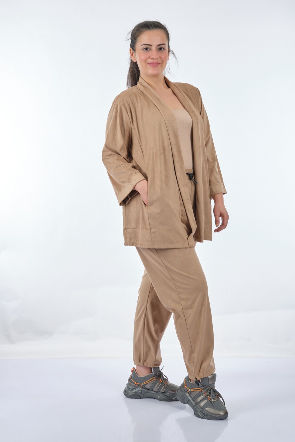 Vedi-Bb Oversize Kadife Ceket Takım - Minimalist Günlük Stil - 3/4 Kol görsel 3