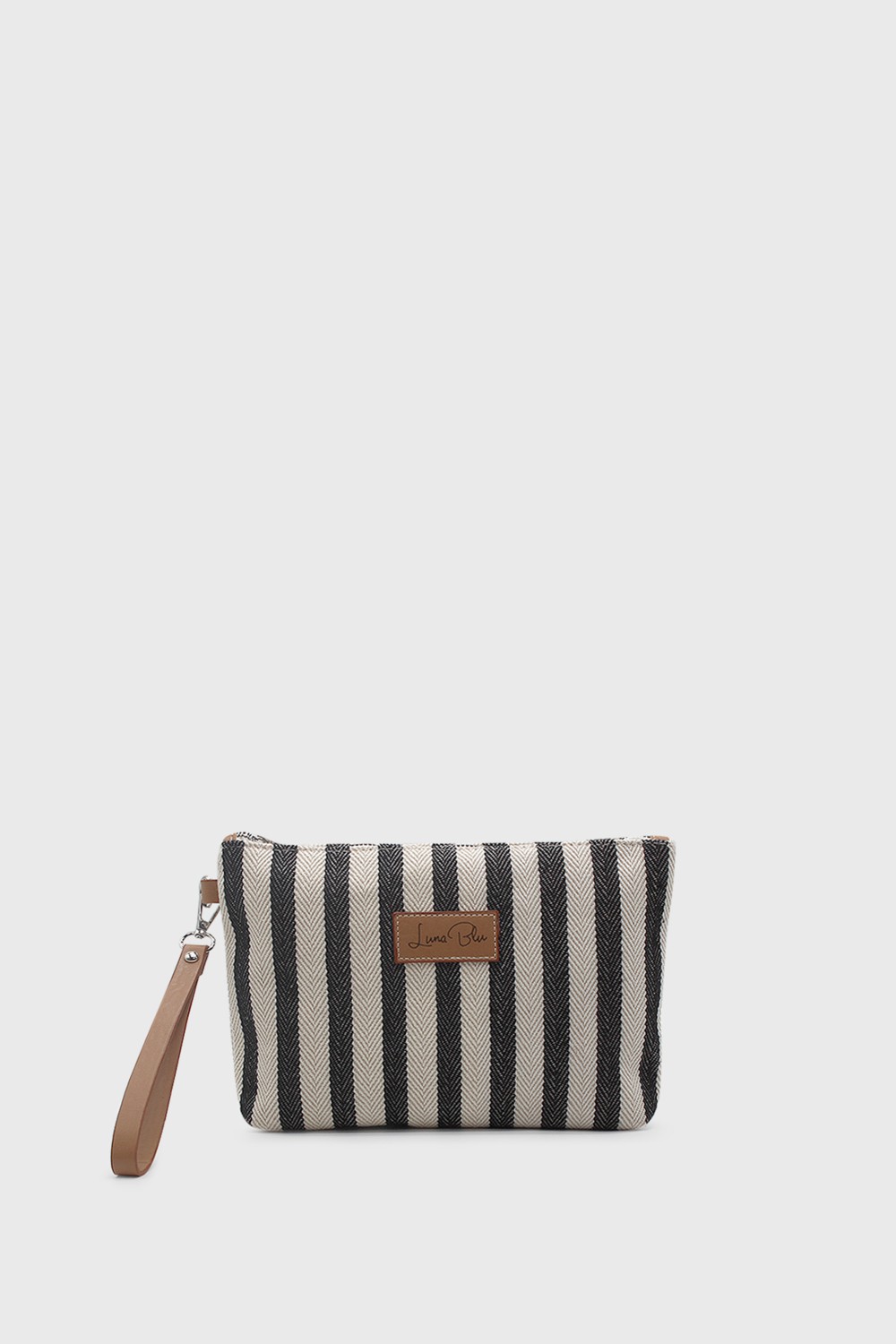 Lunablu Kadın Vizon Çizgili Keten Clutch Çanta