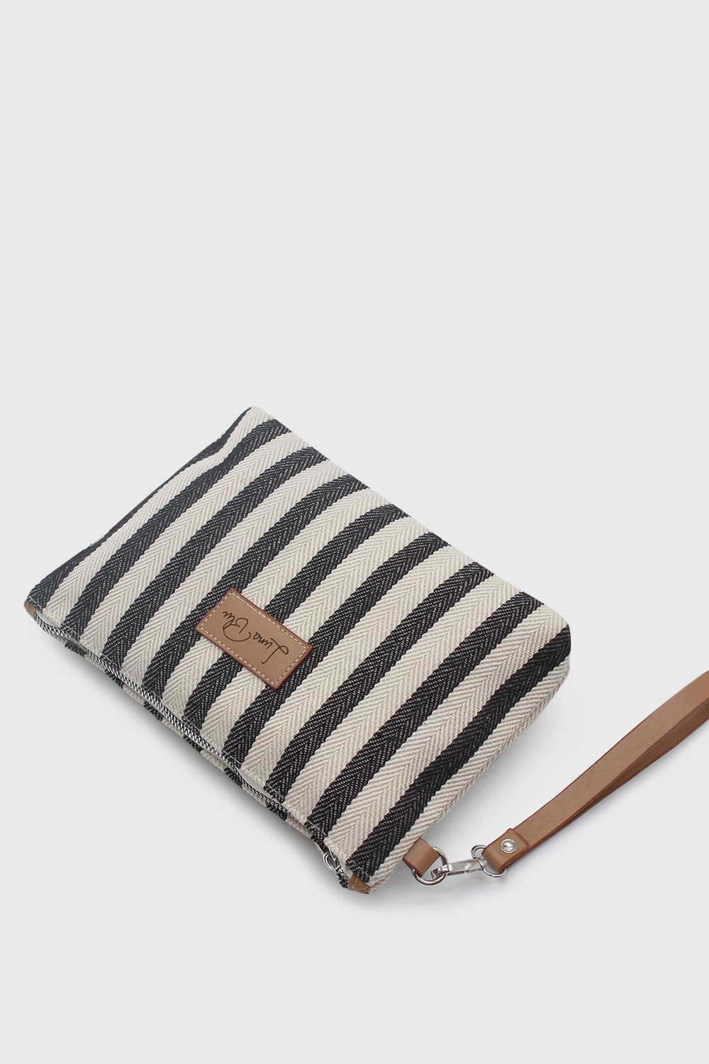 Lunablu Kadın Vizon Çizgili Keten Clutch Çanta görsel 2