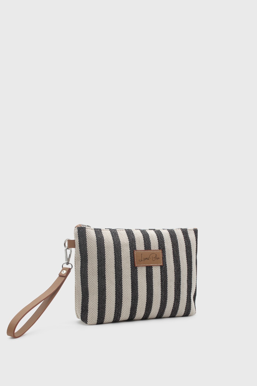 Lunablu Kadın Vizon Çizgili Keten Clutch Çanta görsel 3