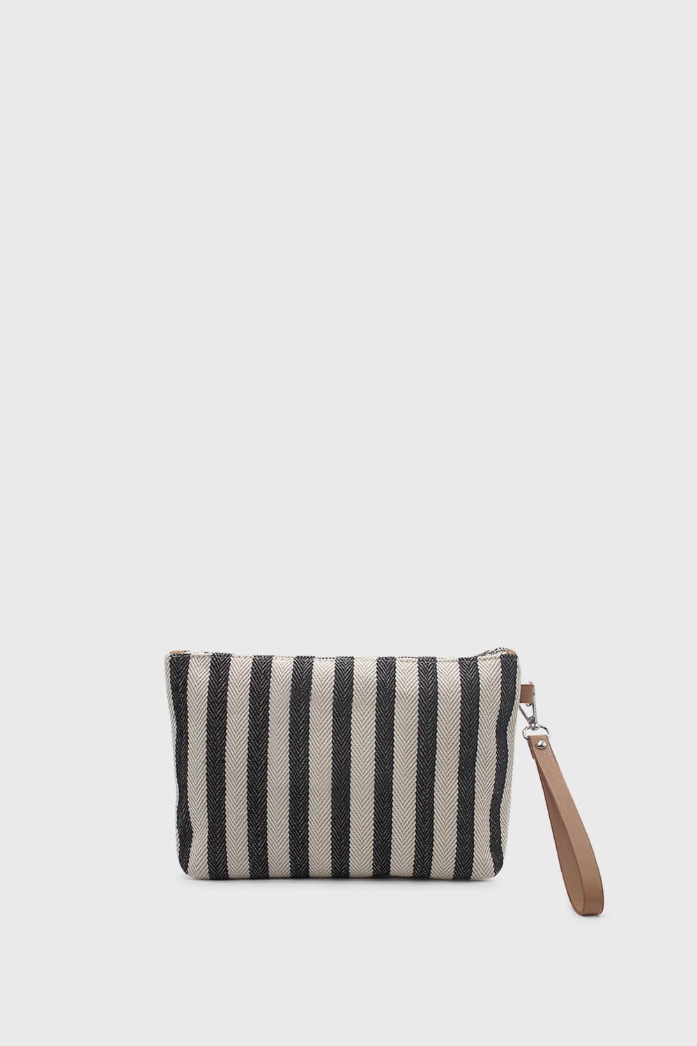 Lunablu Kadın Vizon Çizgili Keten Clutch Çanta görsel 4
