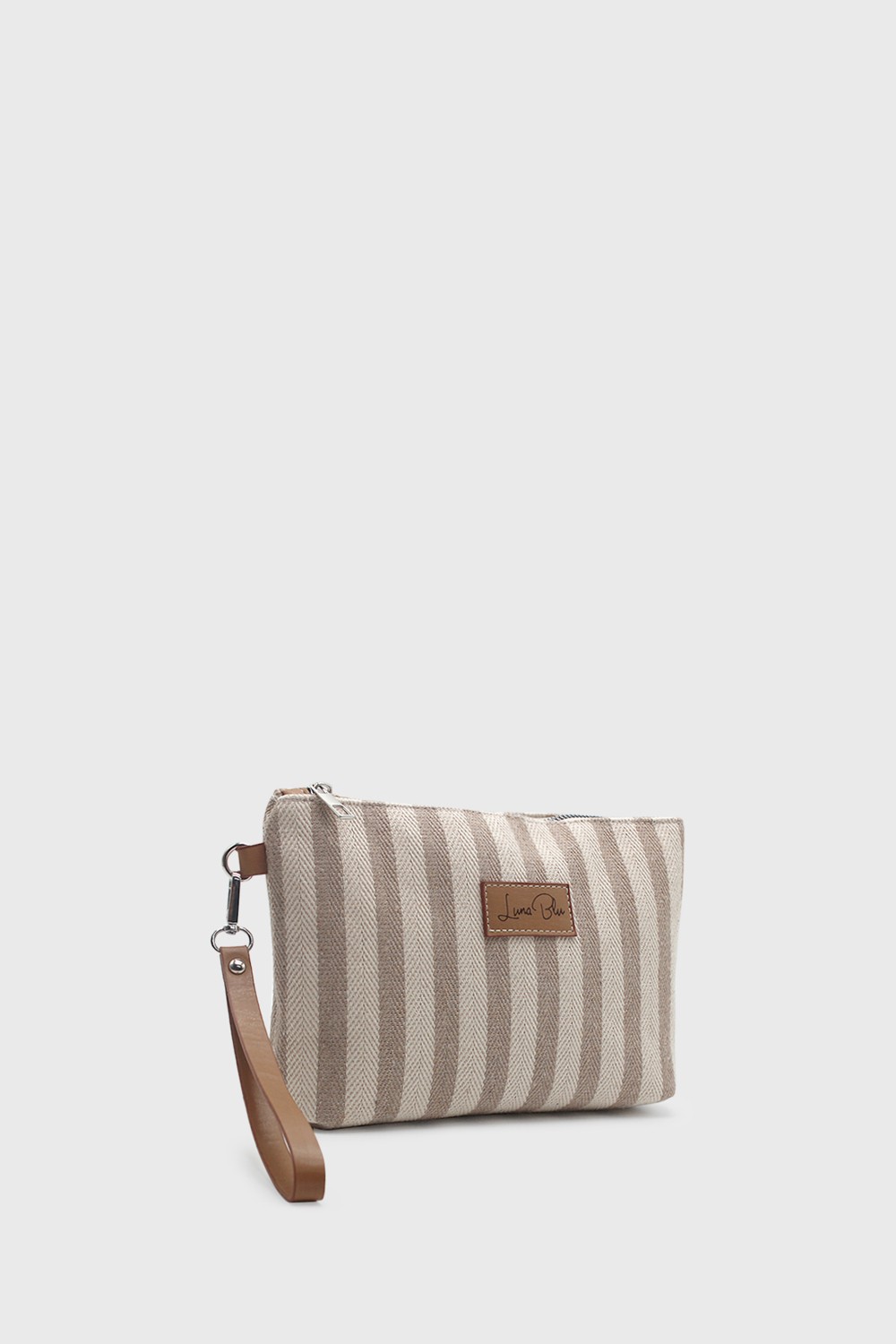 Lunablu Kadın Vizon Çizgili Keten Clutch Çanta görsel 7