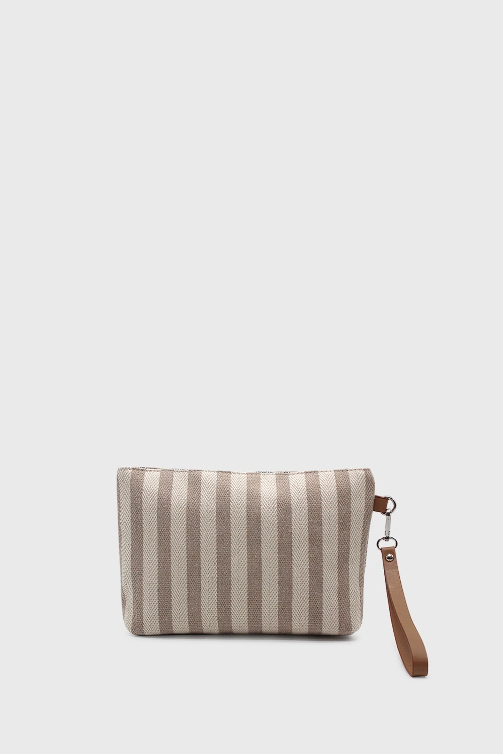 Lunablu Kadın Vizon Çizgili Keten Clutch Çanta görsel 8