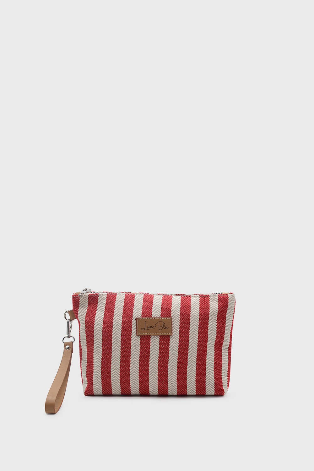 Lunablu Kadın Vizon Çizgili Keten Clutch Çanta