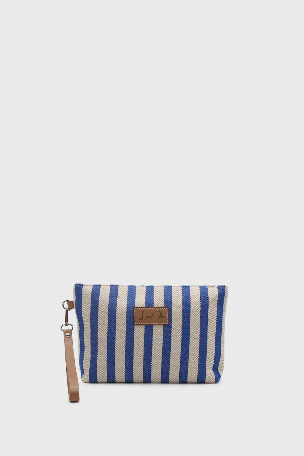 Lunablu Kadın Vizon Çizgili Keten Clutch Çanta