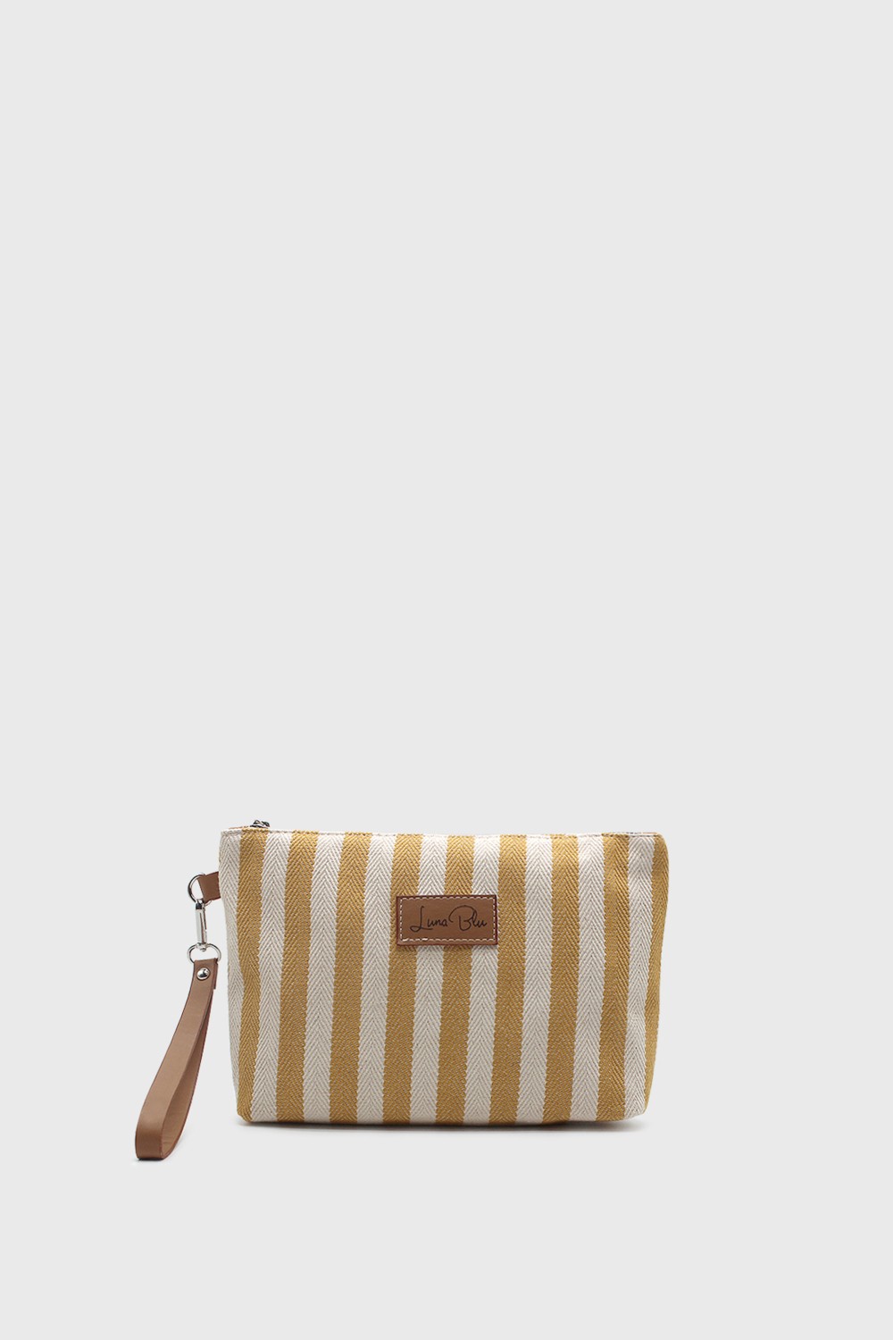 Lunablu Kadın Vizon Çizgili Keten Clutch Çanta