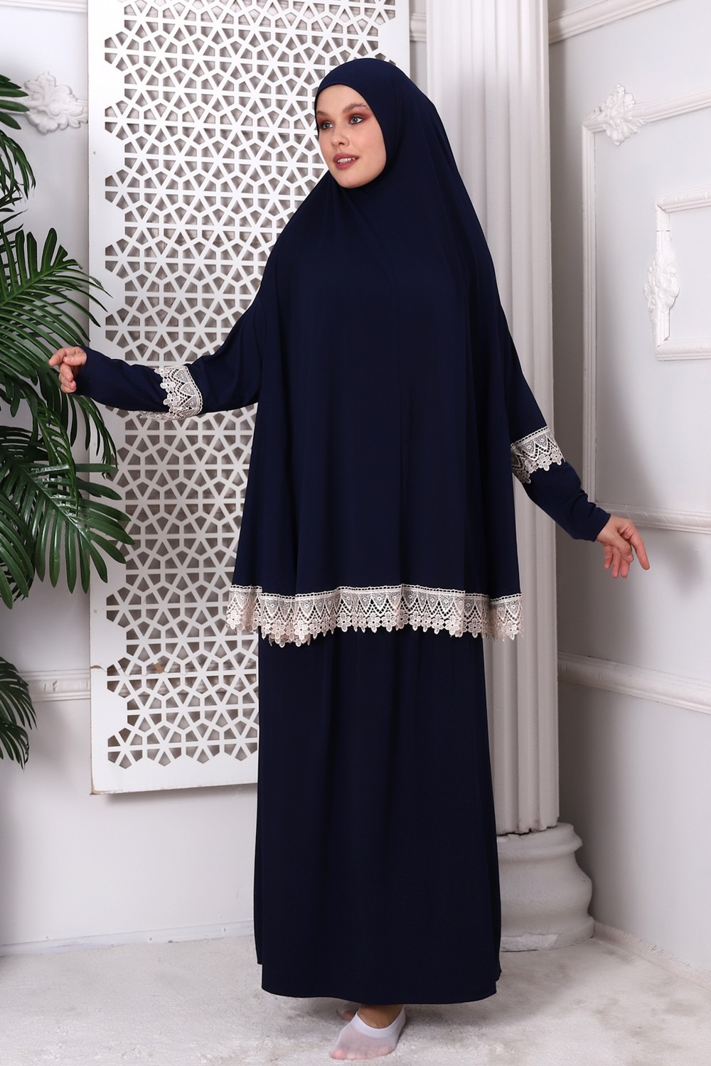 İhvan Online Iki Parça Fistolu Pratik Alt Üst Namaz Elbisesi 8018 Lacivert görsel 3