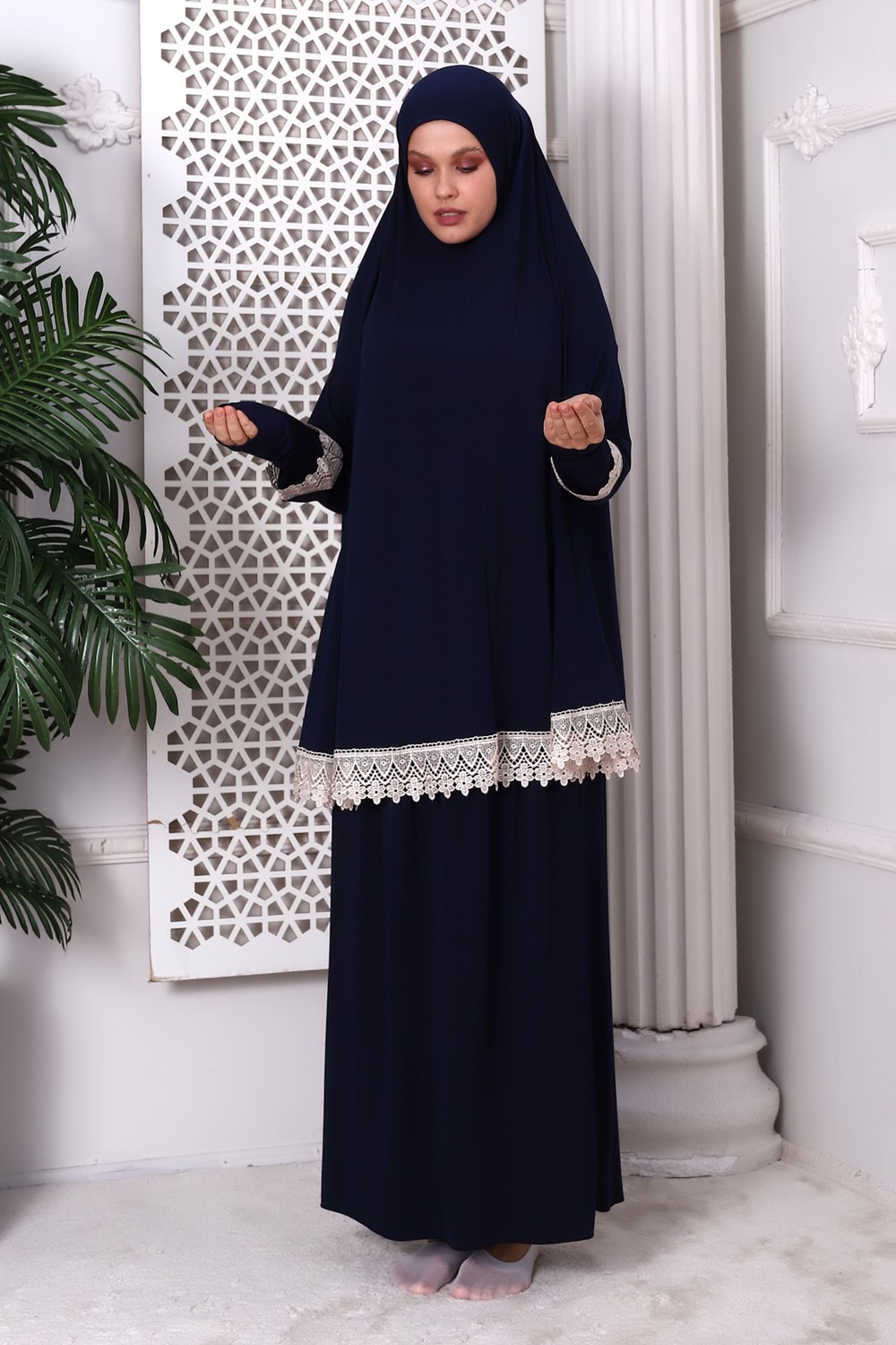İhvan Online Iki Parça Fistolu Pratik Alt Üst Namaz Elbisesi 8018 Lacivert görsel 5