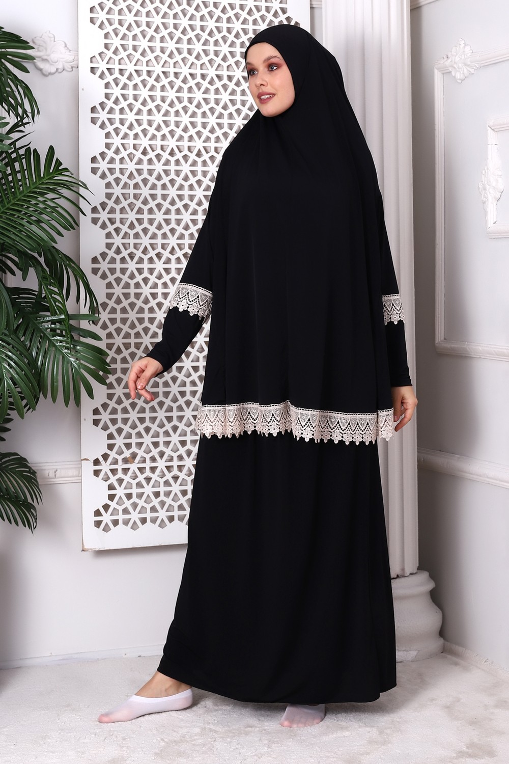 İhvan Online Iki Parça Fistolu Pratik Alt Üst Namaz Elbisesi 8018 Siyah görsel 3