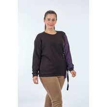 Vedi-Bb Yuvarlak Yaka Büyük Beden Uzun Kollu Siyah Kadın Sweatshirt 22233313