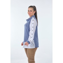 Vedi-Bb Boğazlı Büyük Beden Kol Detaylı Uzun Kollu Indigo Kadın Sweatshirt 22233314