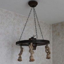 Otantik Çarşı Ahşap Halatlı Teker Avize 50 Cm.  3'lü