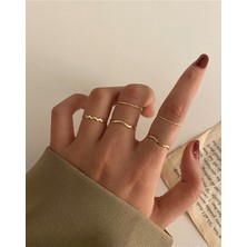 Ervalina Aksesuar 5'li Minimal Set Yüzük Altın Rengi ERV59-1039