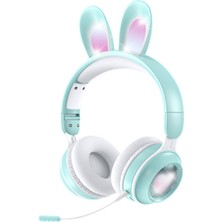 Happy World Shopping Mikrofonlu Kablosuz Sevimli Tavşanlar Kızlar LED Stereo Müzik Bluetooth Kulaklık (Yurt Dışından)