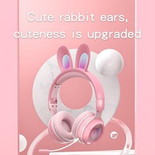 Happy World Shopping Mikrofonlu Kablosuz Sevimli Tavşanlar Kızlar LED Stereo Müzik Bluetooth Kulaklık (Yurt Dışından)