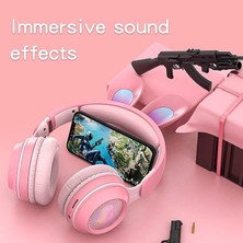 Happy World Shopping Mikrofonlu Kablosuz Sevimli Tavşanlar Kızlar LED Stereo Müzik Bluetooth Kulaklık (Yurt Dışından)
