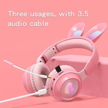 Happy World Shopping Mikrofonlu Kablosuz Sevimli Tavşanlar Kızlar LED Stereo Müzik Bluetooth Kulaklık (Yurt Dışından)