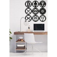 Ahwall 9'lu Kripto Para Seti Dekoratif Ahşap Tablo (Btc, Eth, Usdt, Xrp, Bnb, Ada, Hot, Ftm, Chz)
