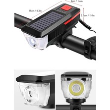 Epazzar Kornalı Bisiklet Feneri Solar Güneş Enerji ve USB ile Şarj Edilebilir Su Geçirmez T6 LED Feneri Kırm