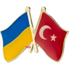 Ukrayna Türkiye Bayraklı Dostluk Rozeti Ukraine Bayrağı Iğneli Ikili Yaka Rozet Broş