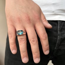 Modasilvers 925 Ayar Gümüş Akuamarin Taşlı Erkek Yüzük