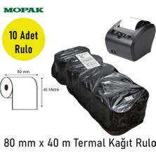 Mopak 80X40 Termal Rulo Adisyon Yazarkasa Pos Fiş Bilgi 80*40 Yemek Fişi Termal Rulosu 1paket 10RULO