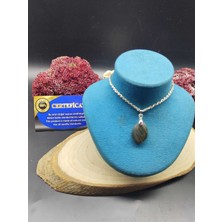 Doğal Taş Delisi Labradorit Doğal Taş Kare Kolye Ucu (47 cm Zincir Dahil)