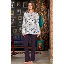 Cossy By Aqua 23139 Büyük Beden Uzun Kollu Kadın Pijama Takım-Indigo