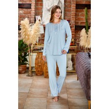 Cossy By Aqua 23131 Kadın Uzun Kollu Pijama Takım-Mavi
