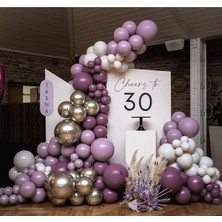 Trend Hediye Sepeti Krom Beyaz Altın Yaban Çileği Toz Pembe Duman Rengi 100 Adet Balon ve 5 M Balon Zinciri