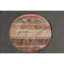 Türk Halısı, Eskitme Halı, Halı, 113X113 cm Kahverengi Halı, Organik Banyo Halı,  5808