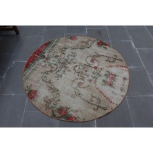 Türk Halısı, Eskitme Halı, Halı, 113X113 cm Kırmızı Halı, Bohemsı Küçük Halı, Dekoratif Duvar Asma H