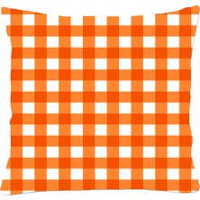 Sister Home Design Pötikare Damalı Ekose Turuncu Beyaz Kırlent Kılıfı