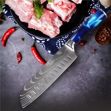 Japon Santoku Şef Bıçağı ( Mavi reçine saplı )