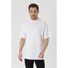 Gambocci Erkek Beyaz Oversize Basic Kısa Kollu T-Shirt