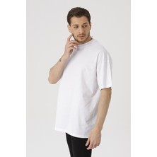 Gambocci Erkek Beyaz Oversize Basic Kısa Kollu T-Shirt