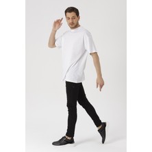 Gambocci Erkek Beyaz Oversize Basic Kısa Kollu T-Shirt