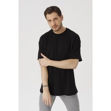 Gambocci Erkek Siyah Oversize Basic Kısa Kollu T-Shirt